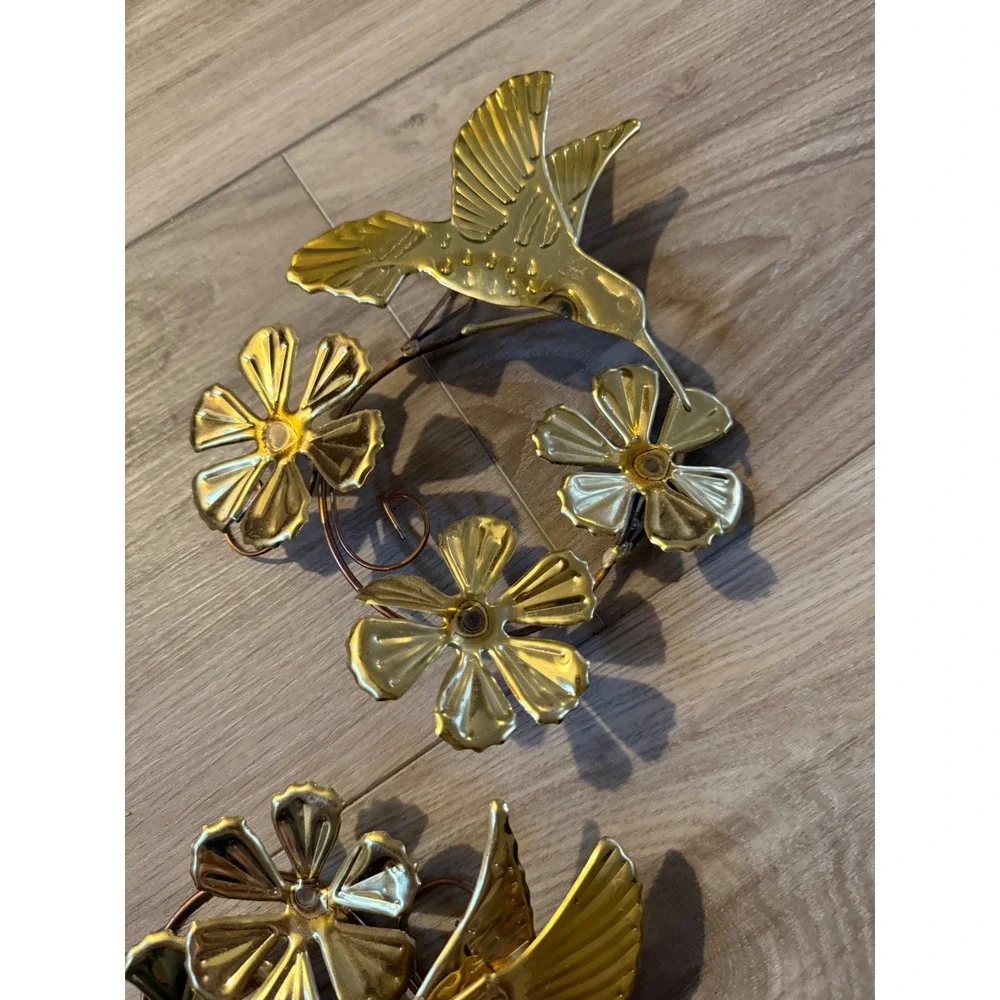 Vintage Brass Hummingbird Wall Art Set Gold Metal Mid Century Modern Decor 7pc‎